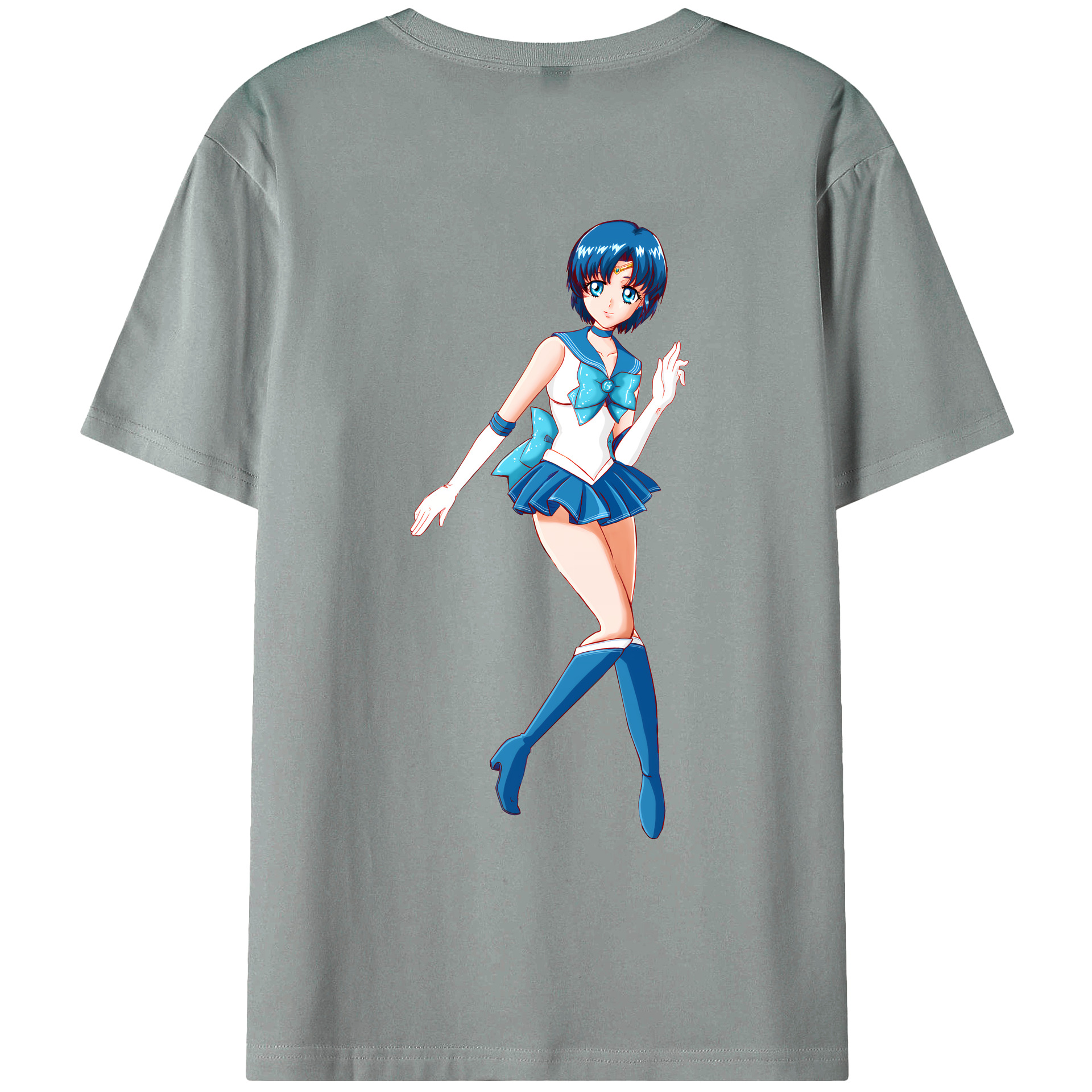 （画像用） 美少女戦士セーラームーン 水野 亜美 みずの あみ Sailor Moon Mizuno Ami 綿100％ メンズ半袖Tシャツ（バックプリント） 通気性